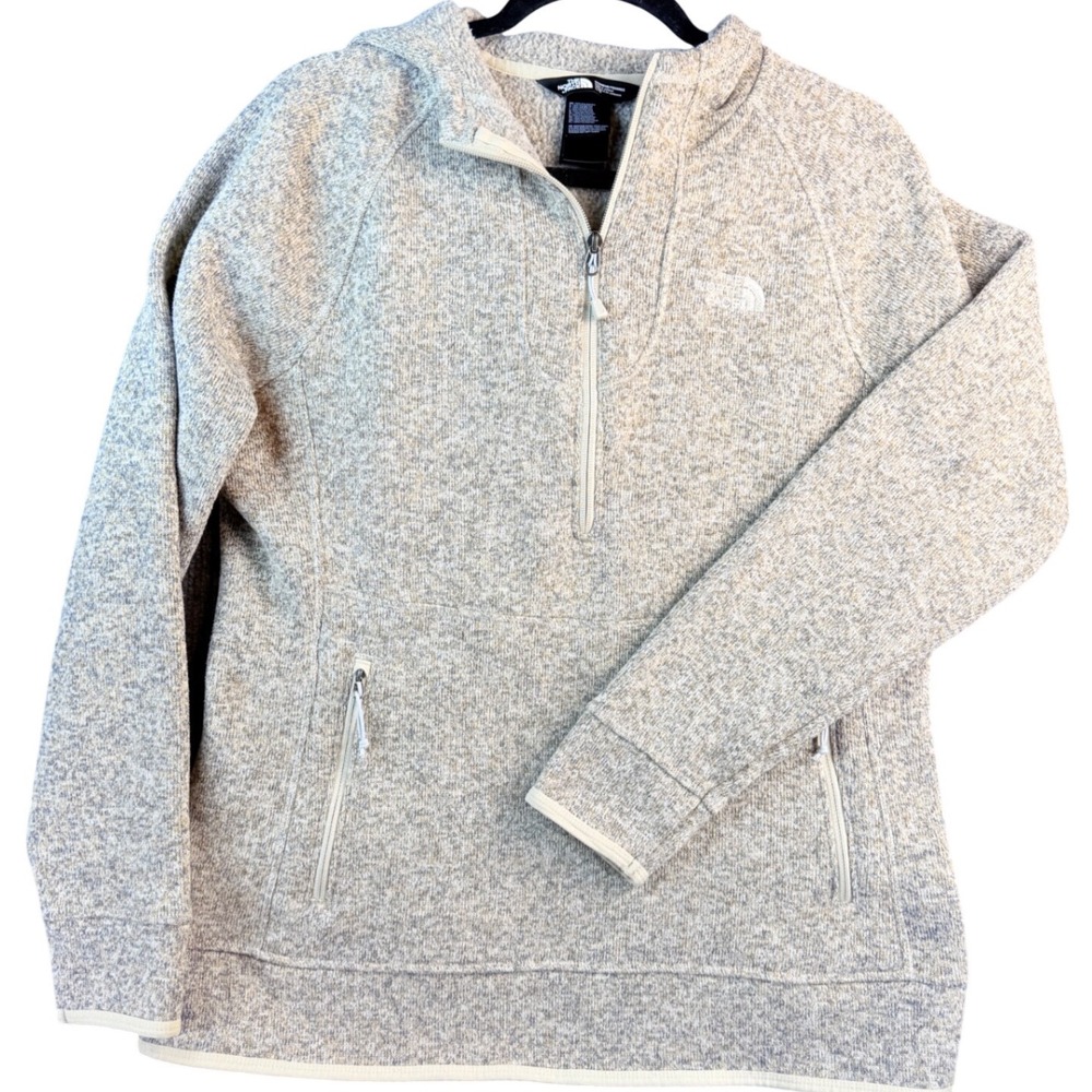 The North Face Womens Crescent Hooded Pullover Oatmeal Heather Fleece L Large